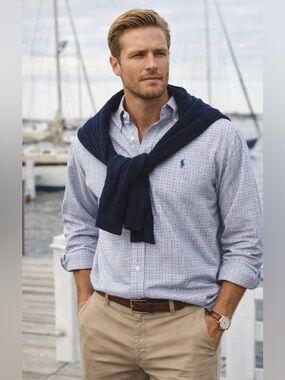 Ralph Lauren Men’s Oxford Blue Check Preppy Shirt XXL Blue Pony Academia JFKJR